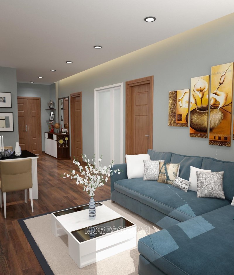 Ghế sofa góc nỉ đẹp màu xanh